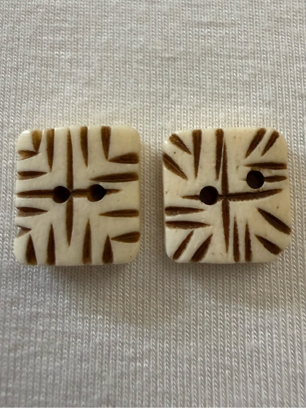 EUVC 1/2 Inch Square Carved Bohemian Tribal Buttons in Cream + Brown - Set of 2